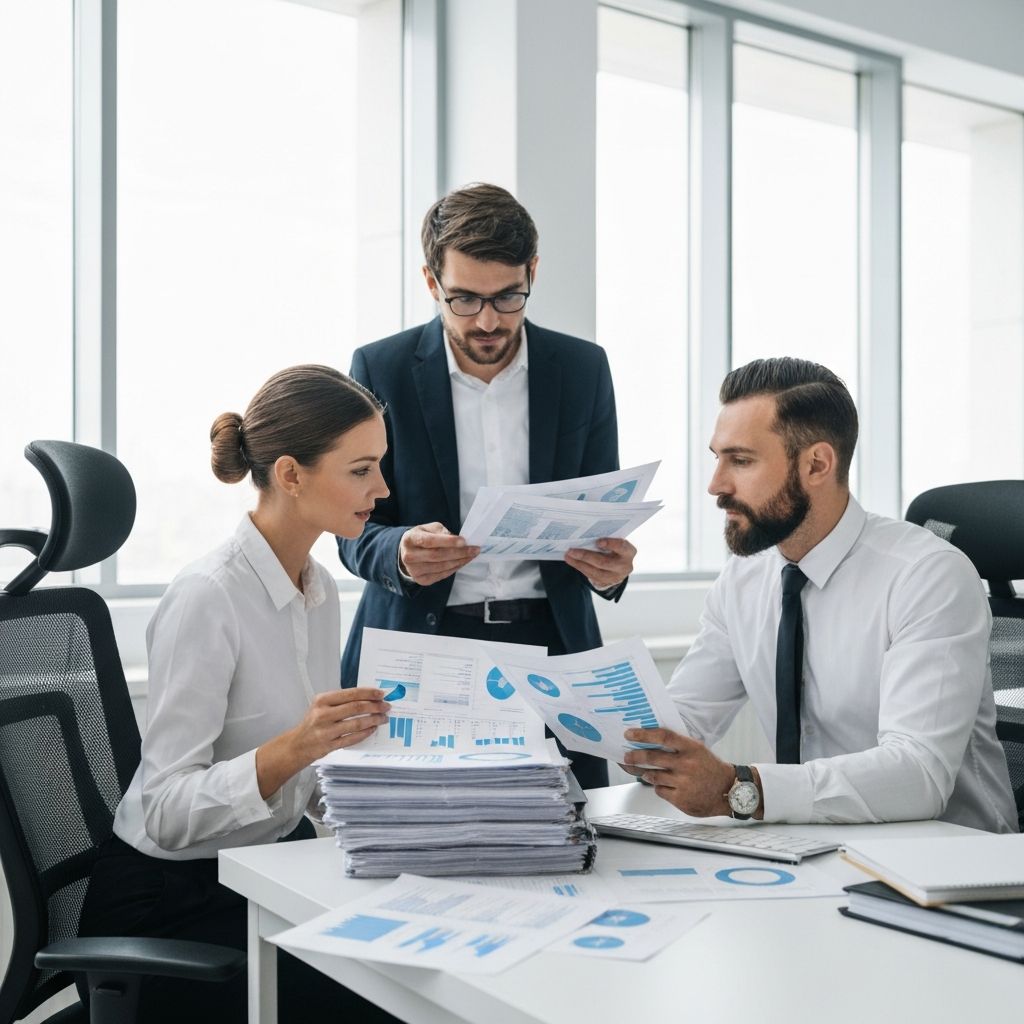 Financial professionals analyzing project-based accounting data